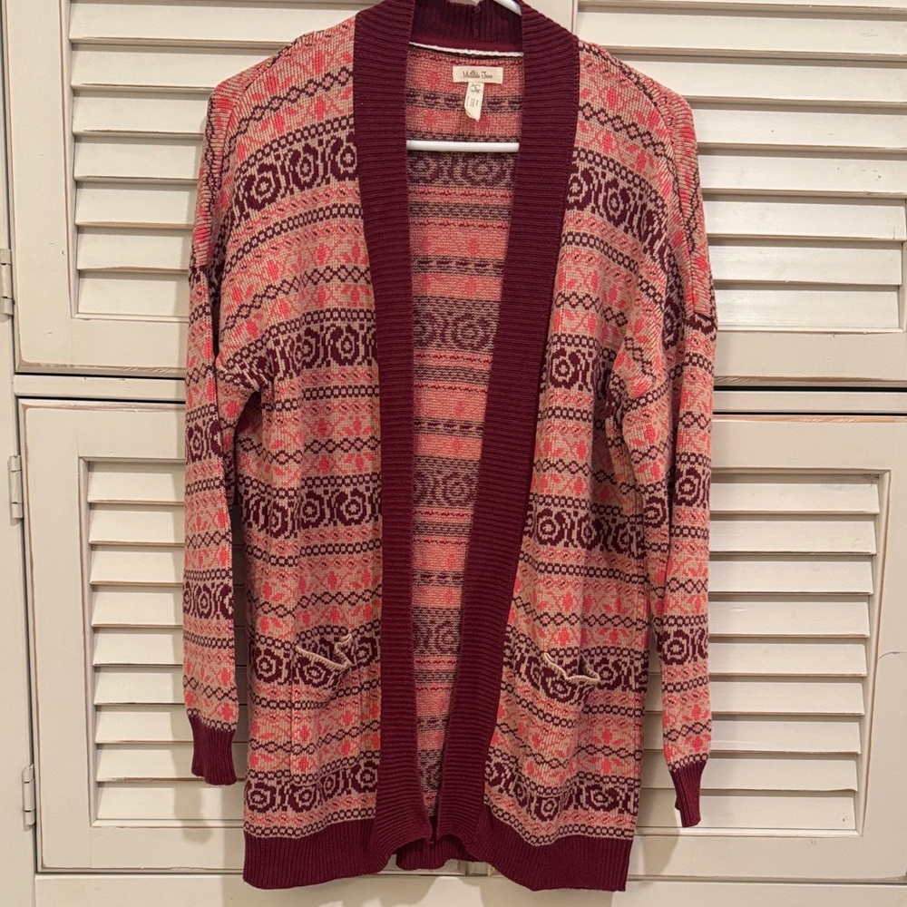 Matilda Jane Burgundy and Pink Patterned Cardigan